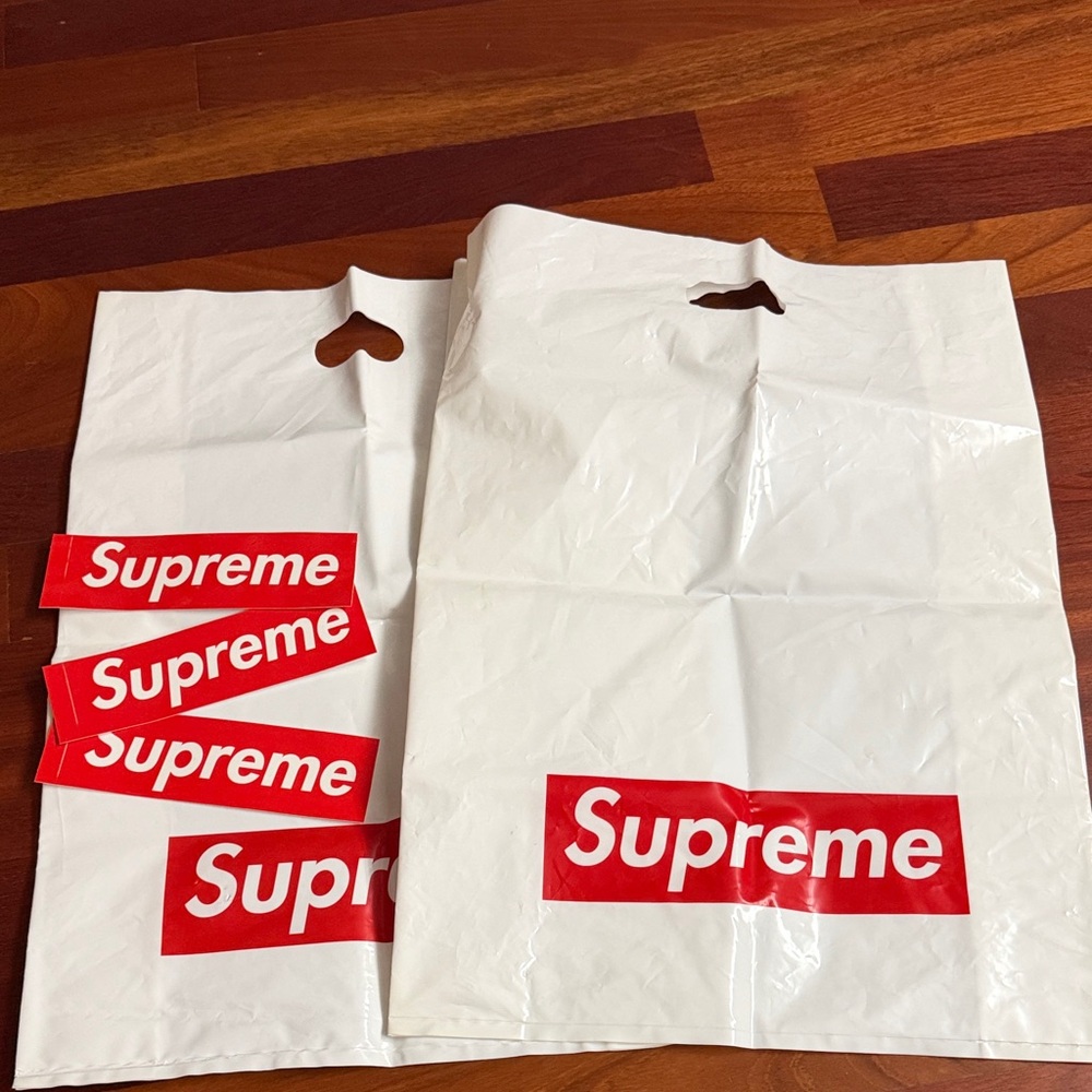 Supreme White Plastic Bags with Red Box Logo with three stickers